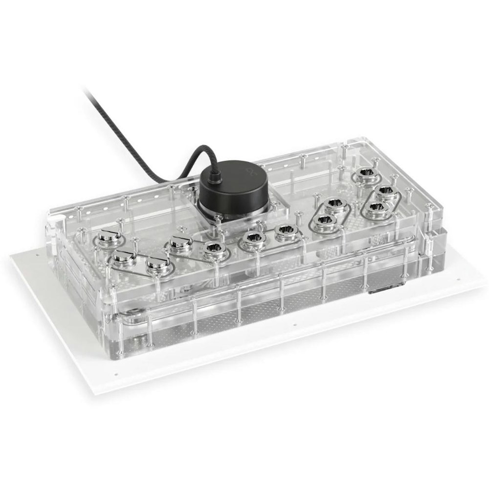 A large main feature product image of Alphacool Apex Distro Plate w/ Pump for Dark Base Pro 901 (White)