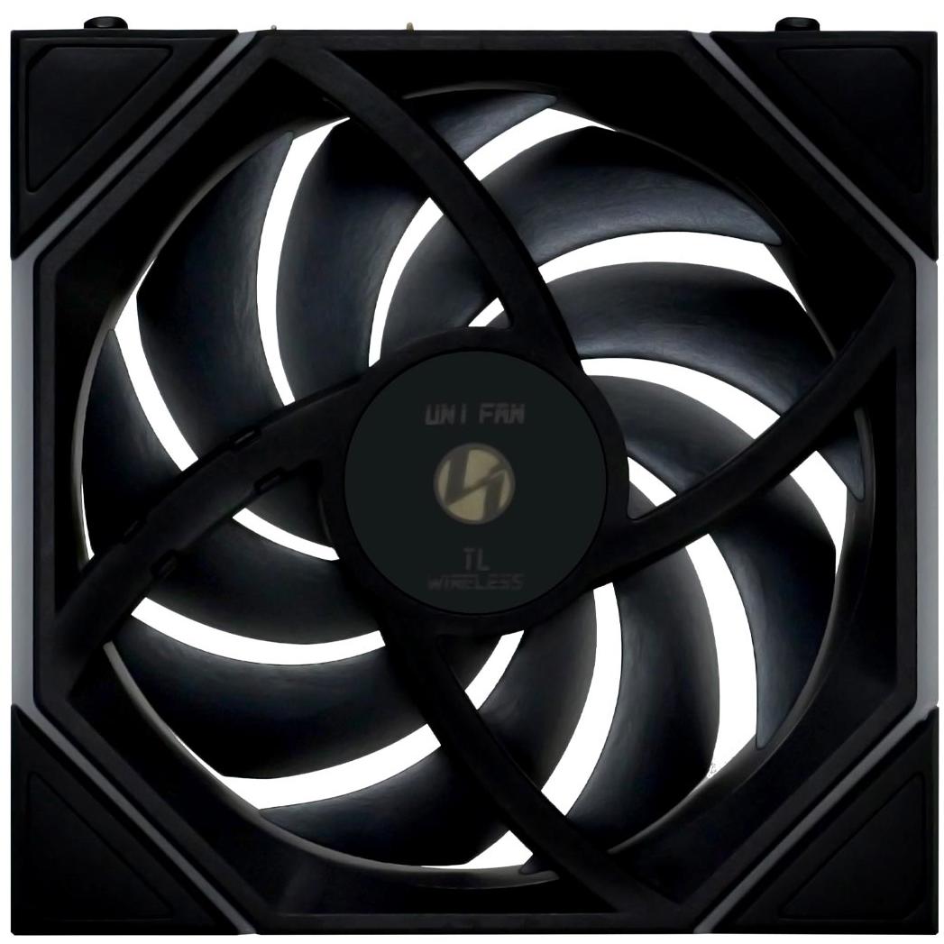 A large main feature product image of Lian LI UNI FAN TL120 Wireless - 120mm Reverse Blade Modular LCP Fan 3-Pack w/ Controller (Black)