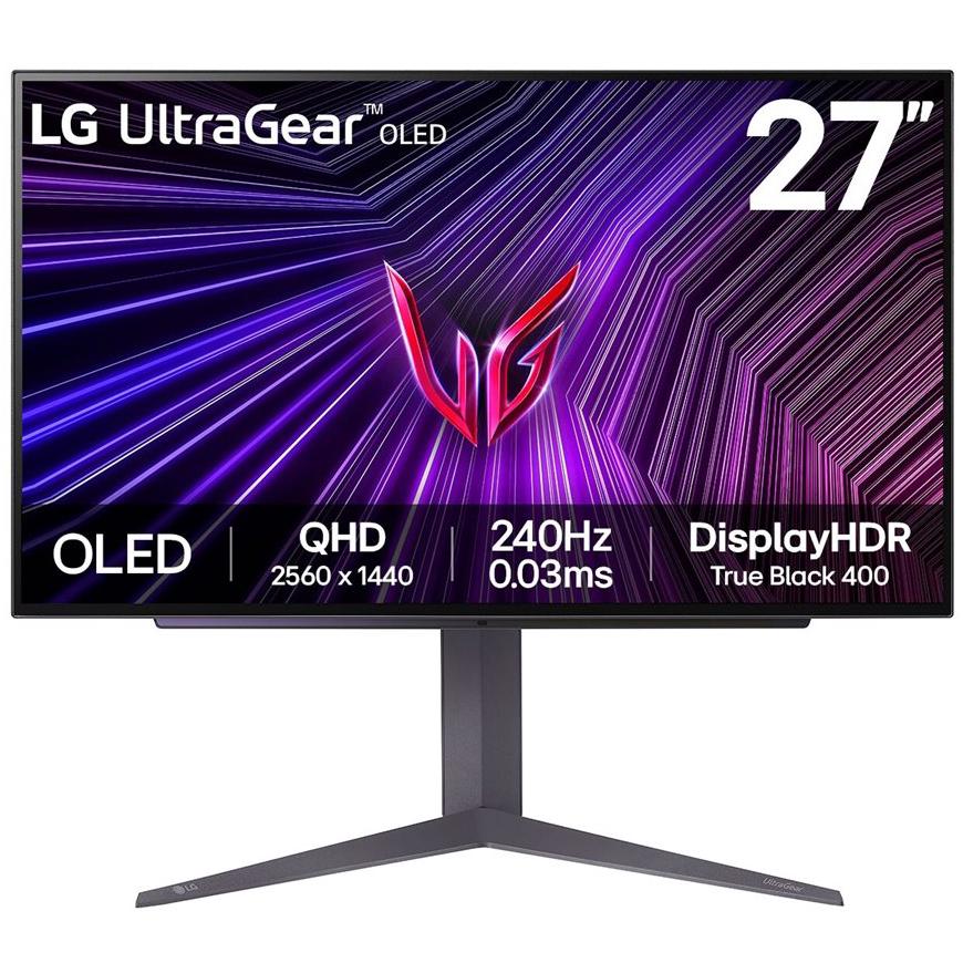 A large main feature product image of LG UltraGear OLED 27GS93QE-B - 27" 1440p 240Hz 0.03ms Gaming Monitor