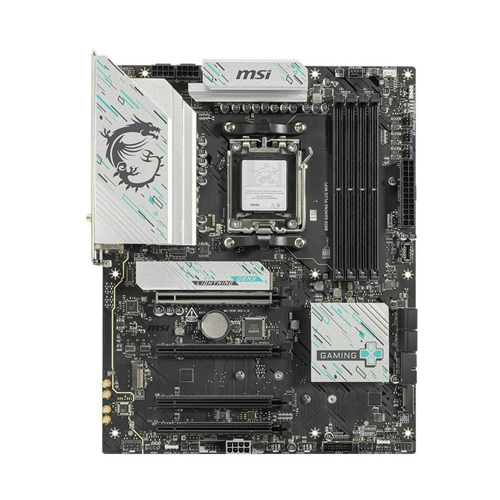 A large main feature product image of MSI B850 Gaming Plus WiFi AM5 ATX Desktop Motherboard