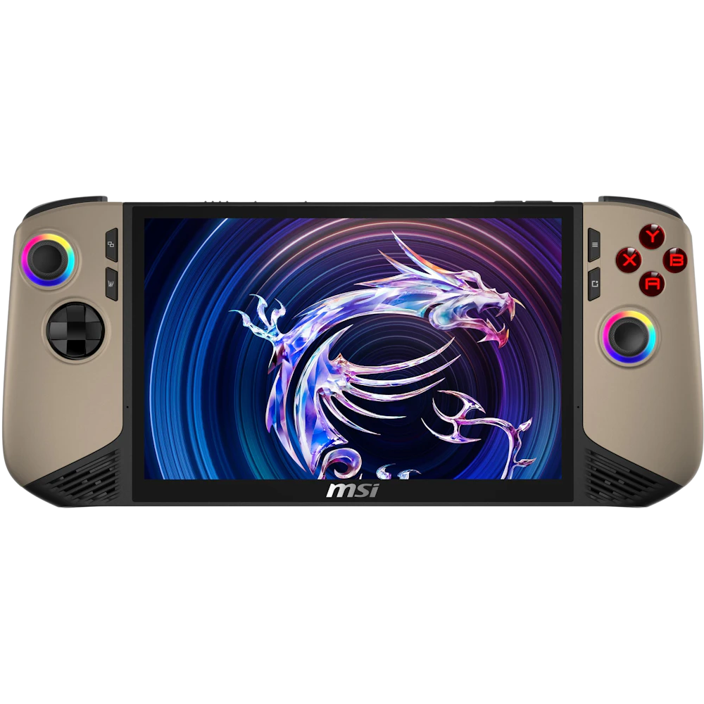 A large main feature product image of MSI Claw 8 AI+ (A2VM) - 8" 120Hz, Core Ultra 7 258V, 32GB/1TB - Win 11 Gaming Handheld
