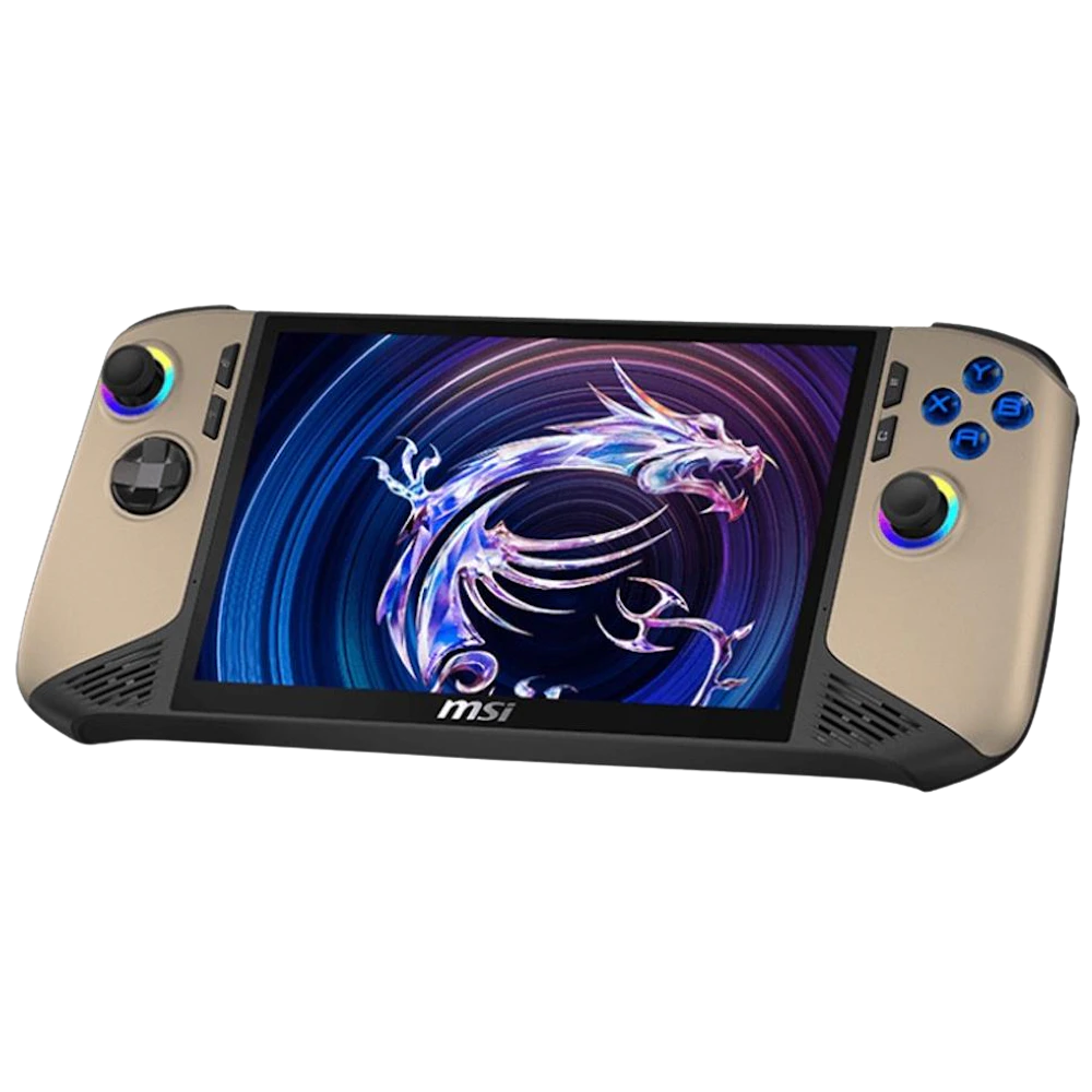 A large main feature product image of MSI Claw 8 AI+ (A2VM) - 8" 120Hz, Core Ultra 7 258V, 32GB/1TB - Win 11 Gaming Handheld