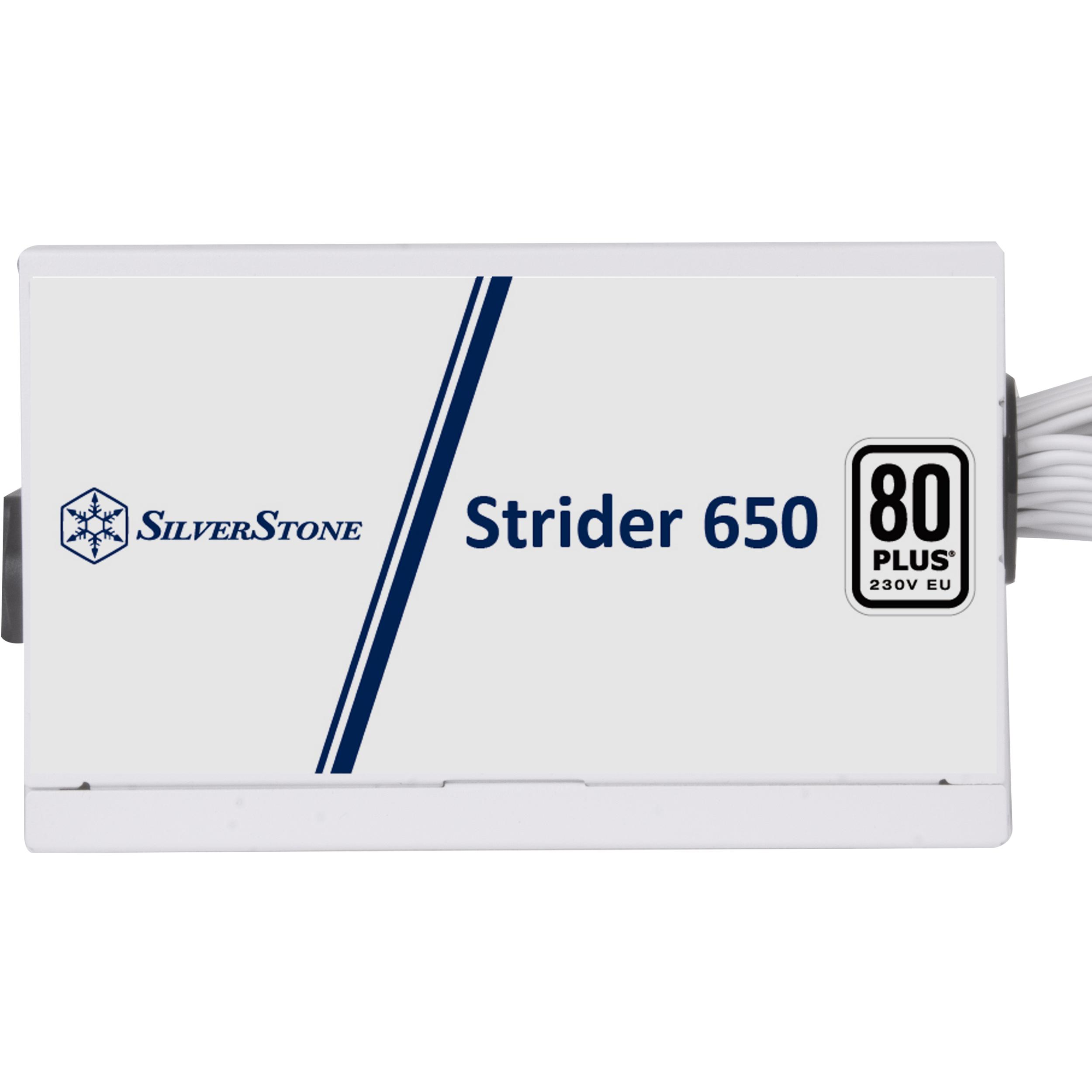 A large main feature product image of SilverStone Strider 650W 80PLUS ATX PSU (White)