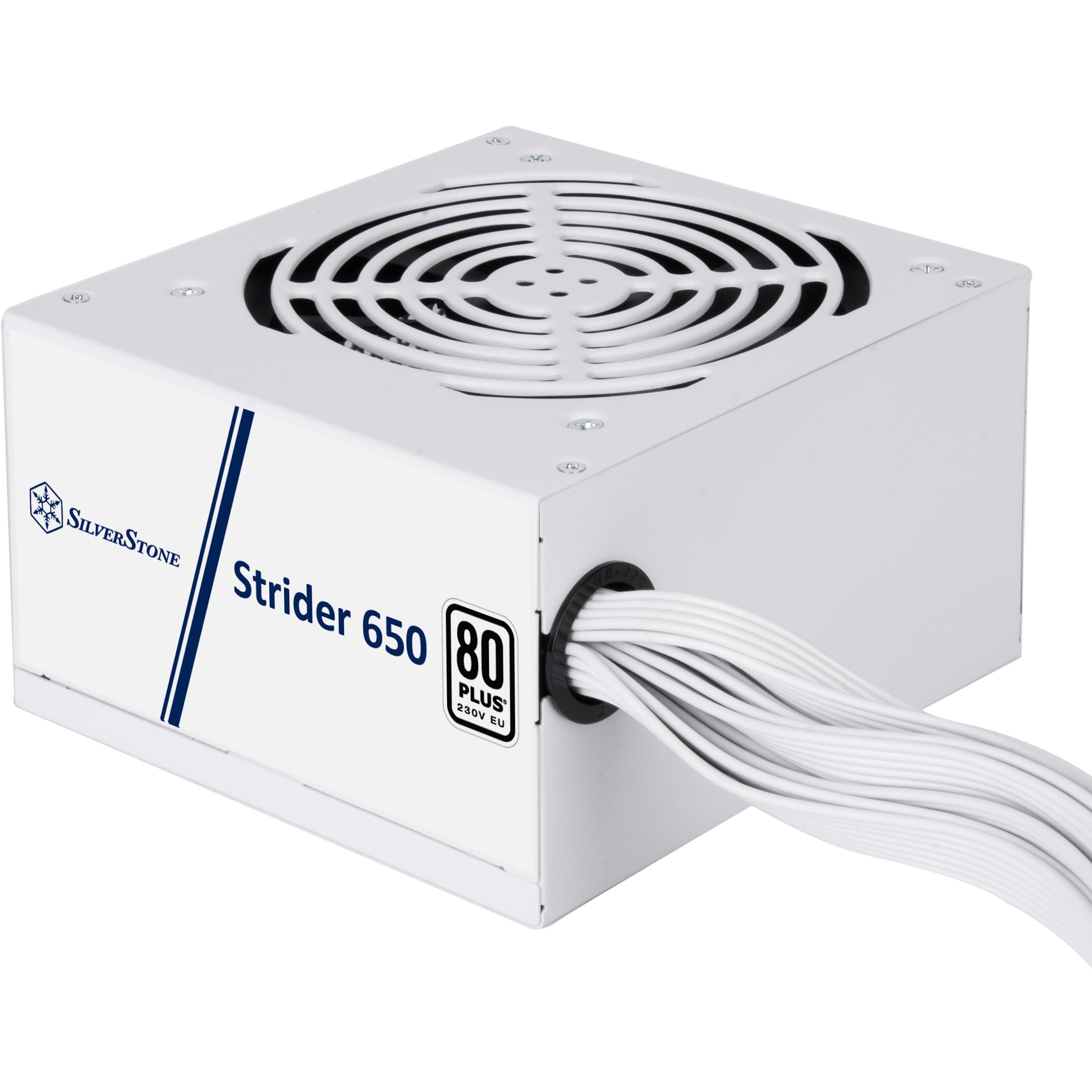 A large main feature product image of SilverStone Strider 650W 80PLUS ATX PSU (White)