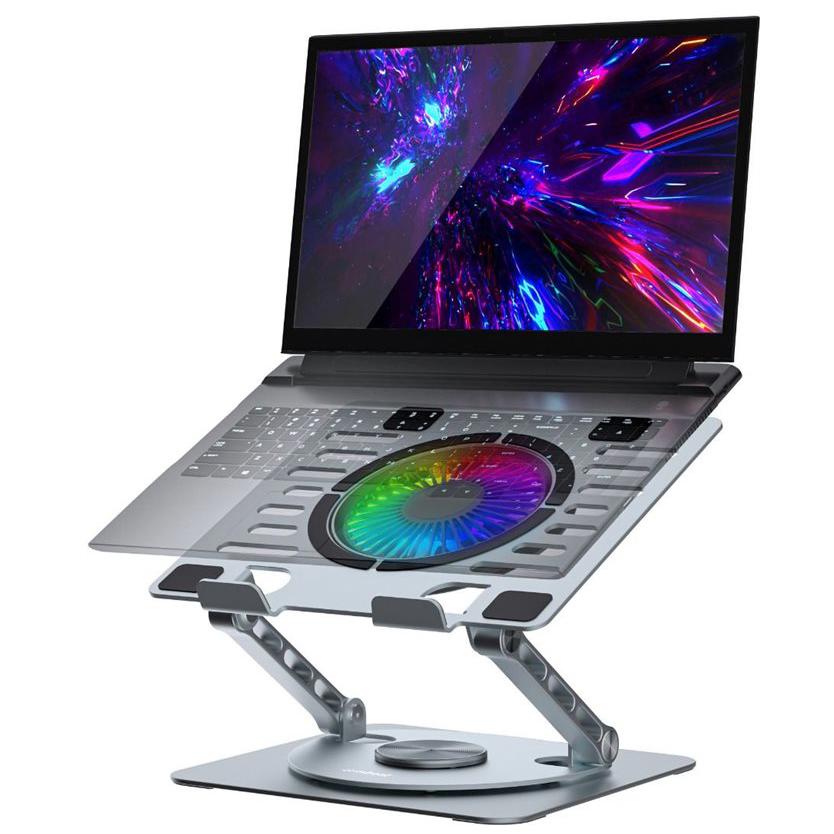 A large main feature product image of mbeat Stage S8 Rotating Laptop Stand with RGB Cooling Fan and USB Ports