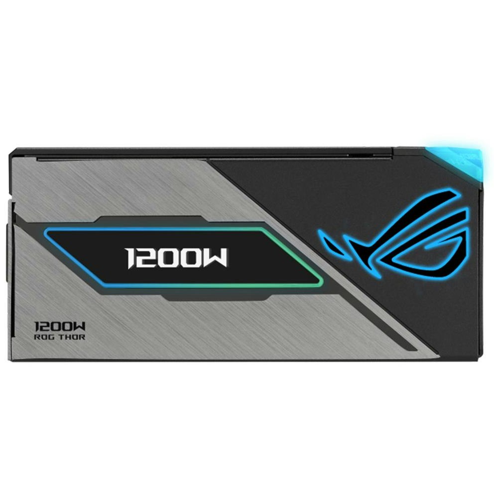 A large main feature product image of ASUS ROG THOR 1200W Platinum III PCIe 5.0 Modular PSU w/ Magnetic OLED Display