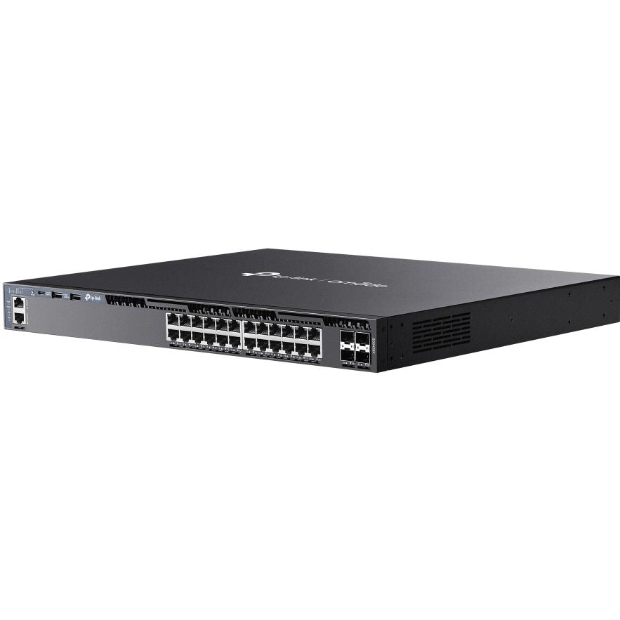 A large main feature product image of TP-Link Omada 24-Port Gigabit Stackable L3 Managed Switch w/ 4x 10GbE Slots