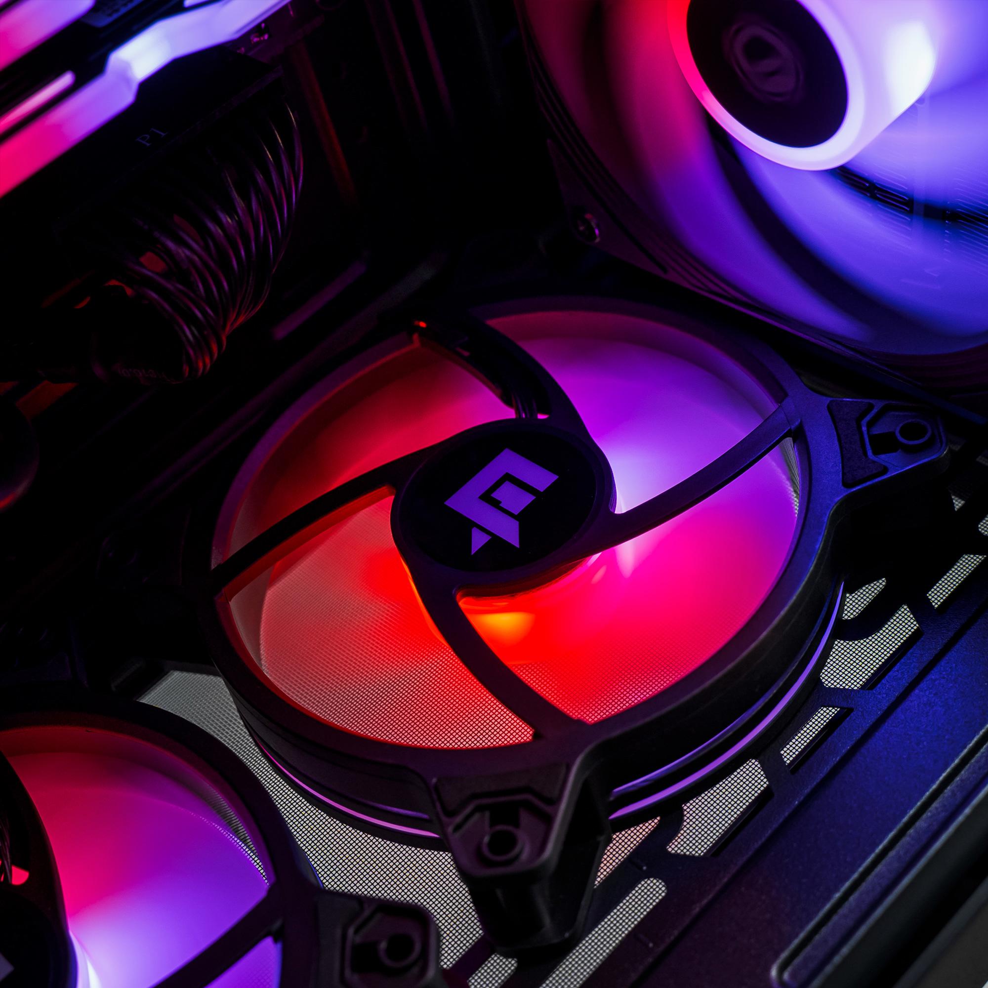 A large main feature product image of PLE Synergy RTX 4070 Prebuilt Ready To Go Gaming PC