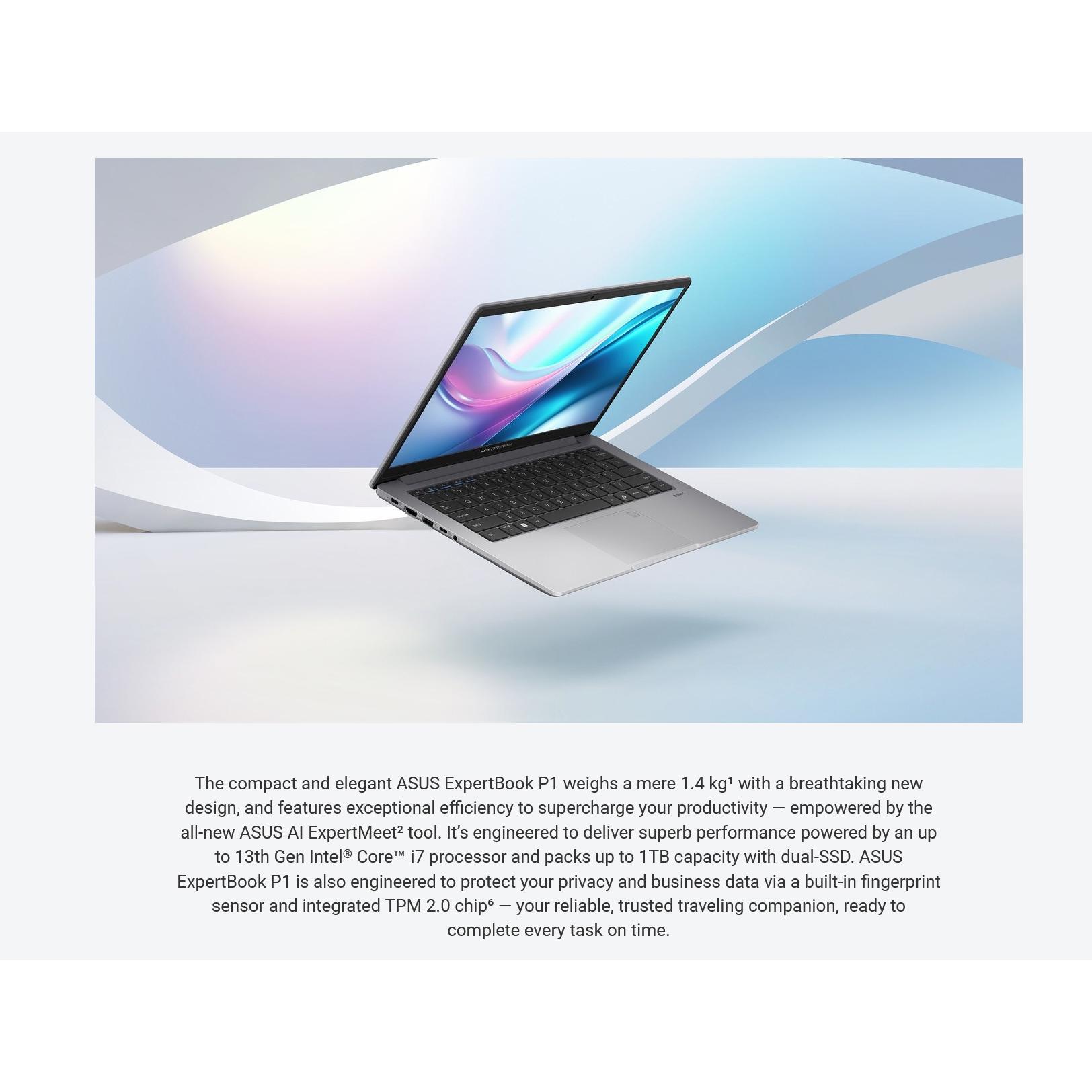 A large main feature product image of ASUS ExpertBook P1 (P1403) - 14" i7-13620H, 16GB/512GB - Win 11 Pro Notebook