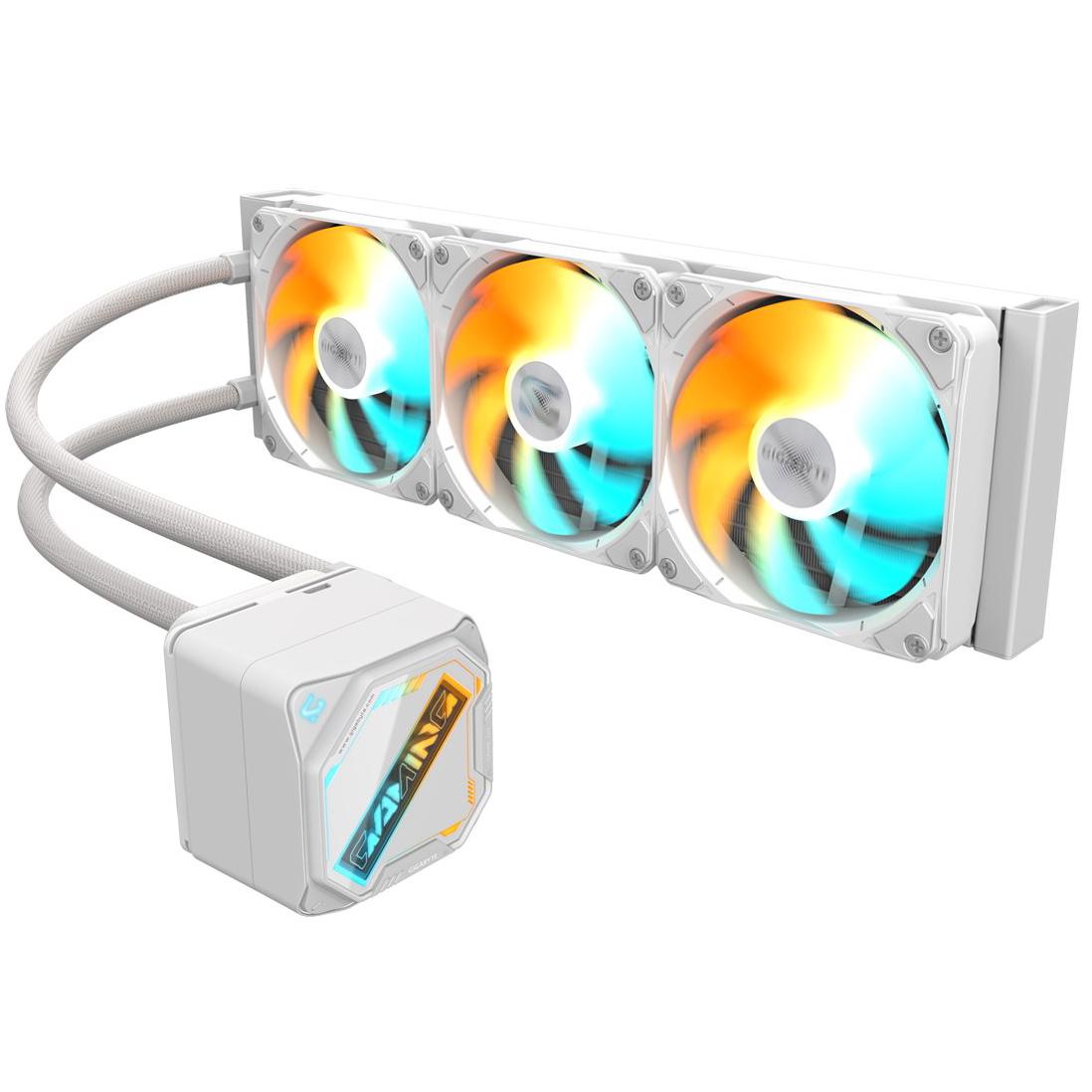 A large main feature product image of Gigabyte Gaming 360 360mm AIO Liquid CPU Cooler - White