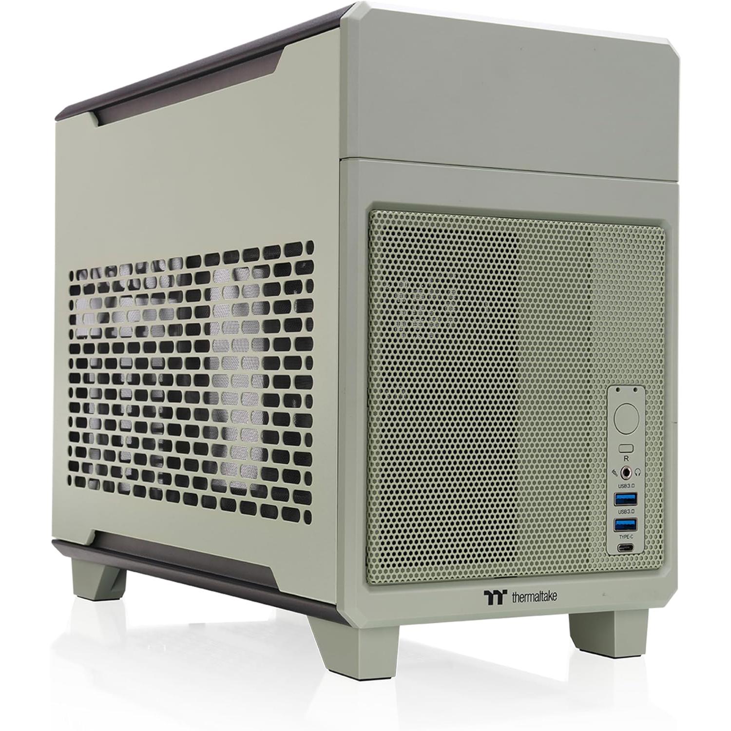 A large main feature product image of Thermaltake TR100 - SFF Mini ITX Case (Matcha Green)