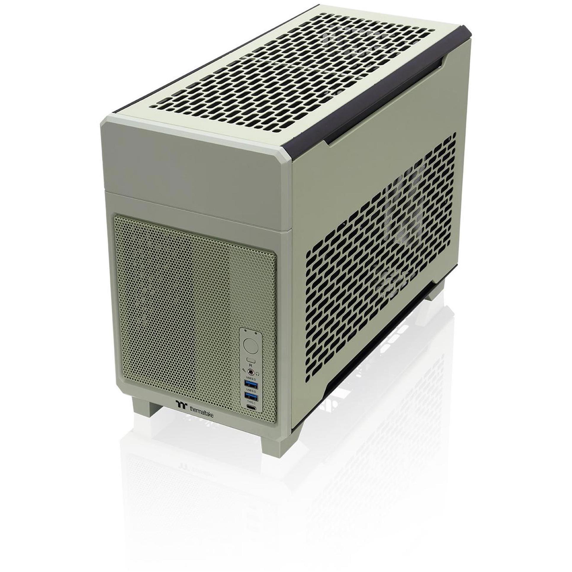 A large main feature product image of Thermaltake TR100 - SFF Mini ITX Case (Matcha Green)