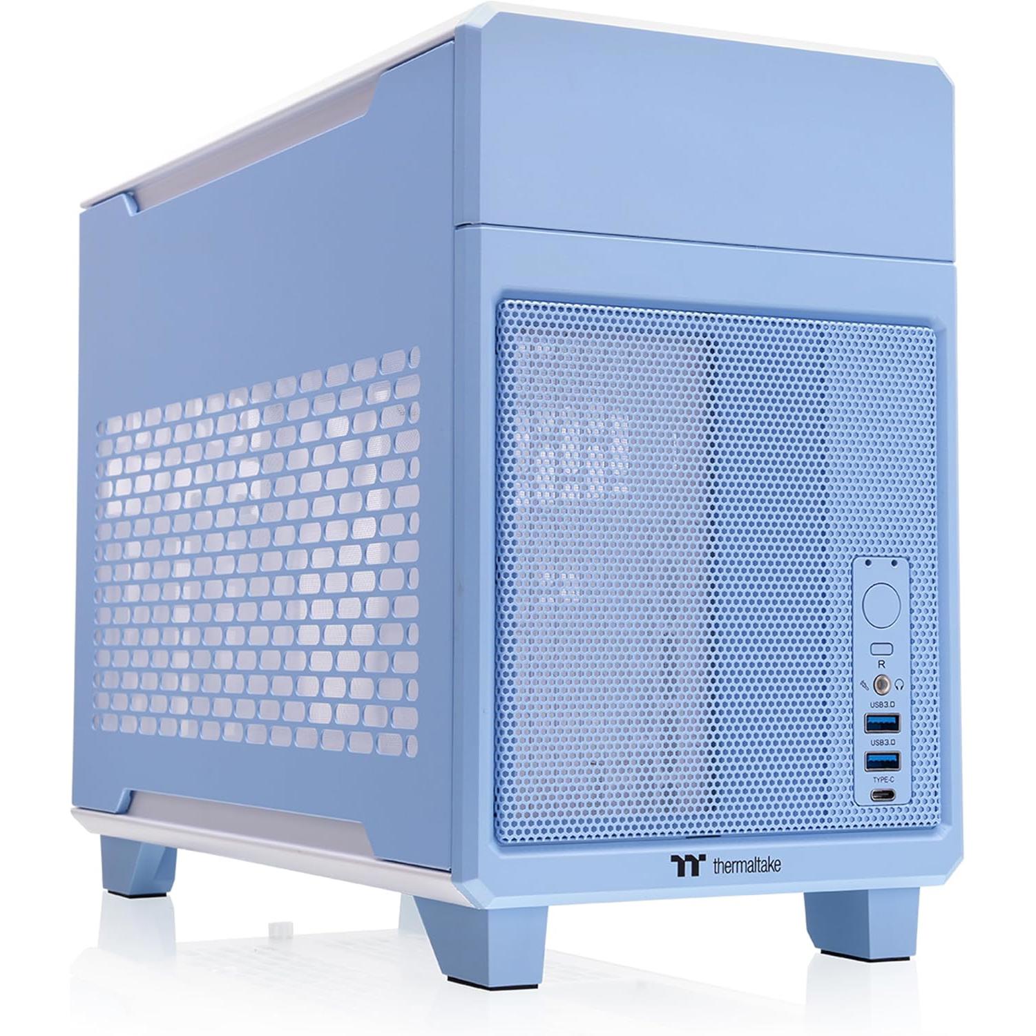 A large main feature product image of Thermaltake TR100 - SFF Mini ITX Case (Hydrangea Blue)