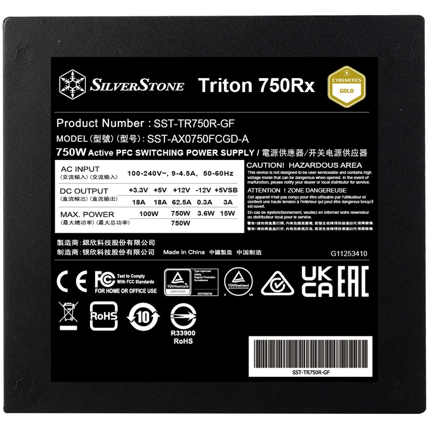 A large main feature product image of SilverStone Triton Rx 750W Gold ATX PSU