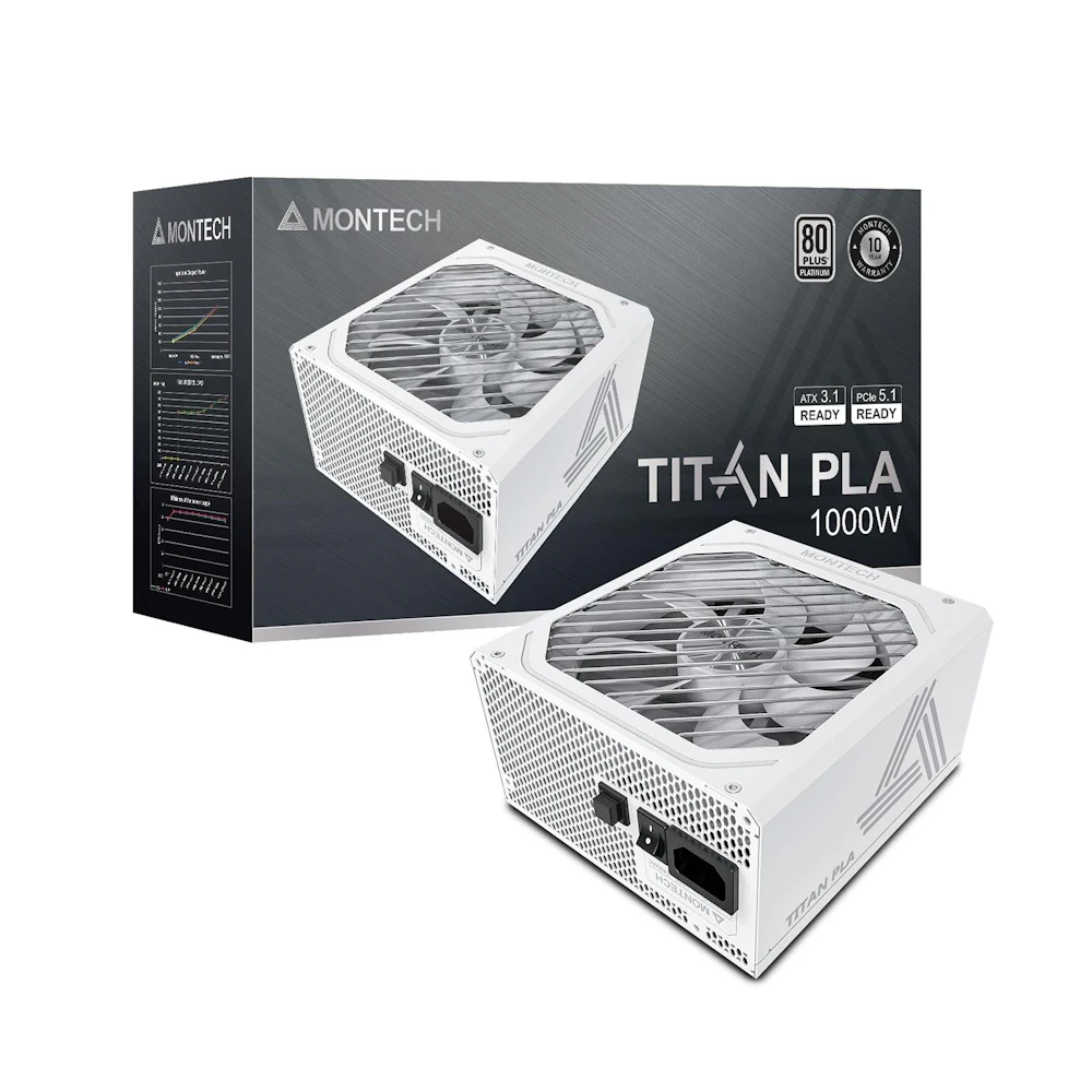 Montech TITAN PLA 1000W Platinum ATX 3.1 PCIe 5.1 Modular PSU (White)