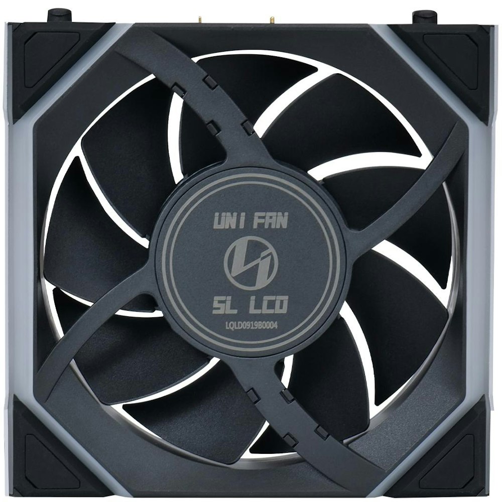 A large main feature product image of Lian Li UNI FAN SL120 Wireless LCD - 120mm Modular Fan (Black)