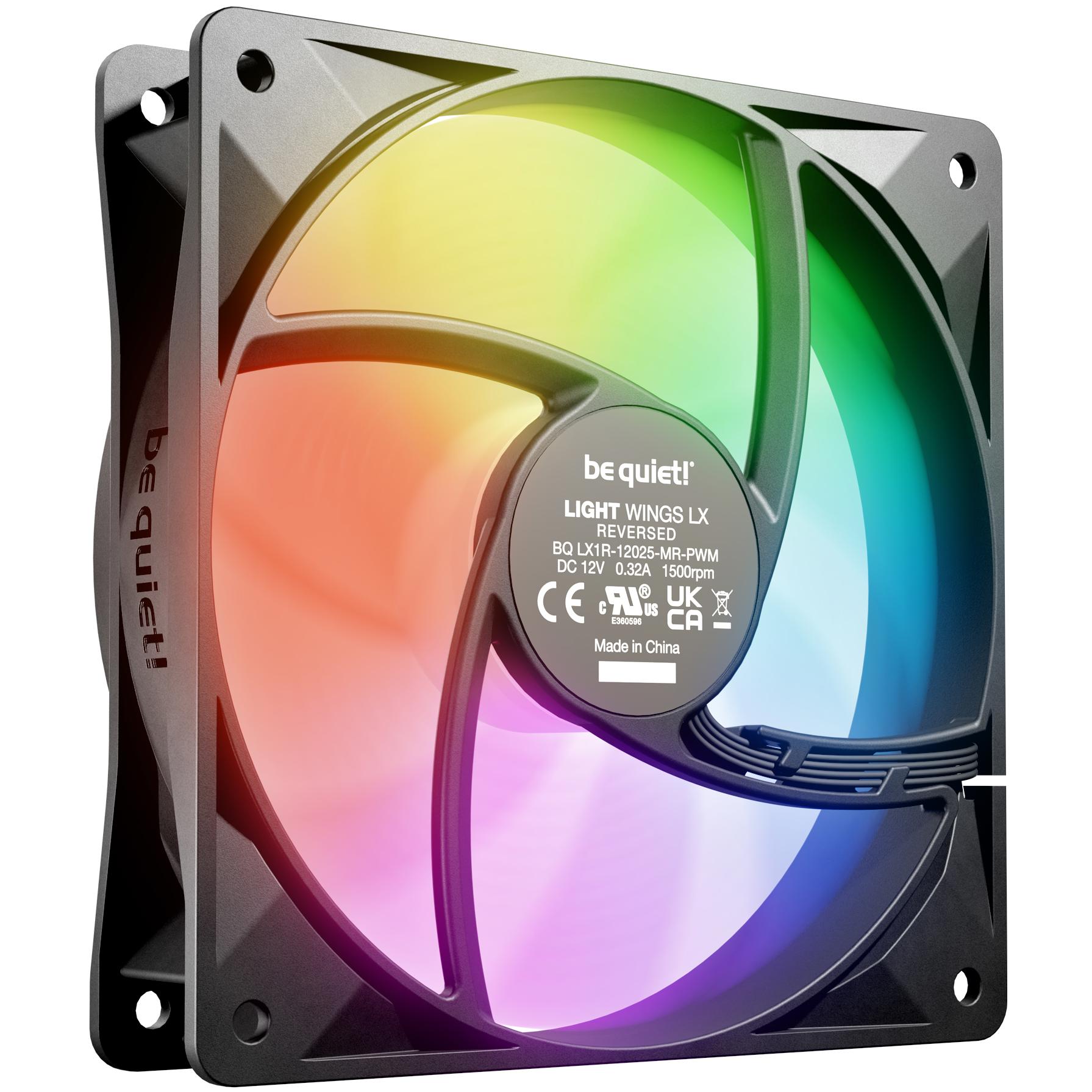 A large main feature product image of be quiet! LIGHT WINGS LX ARGB 120mm PWM Reverse-Blade Fan (Black)