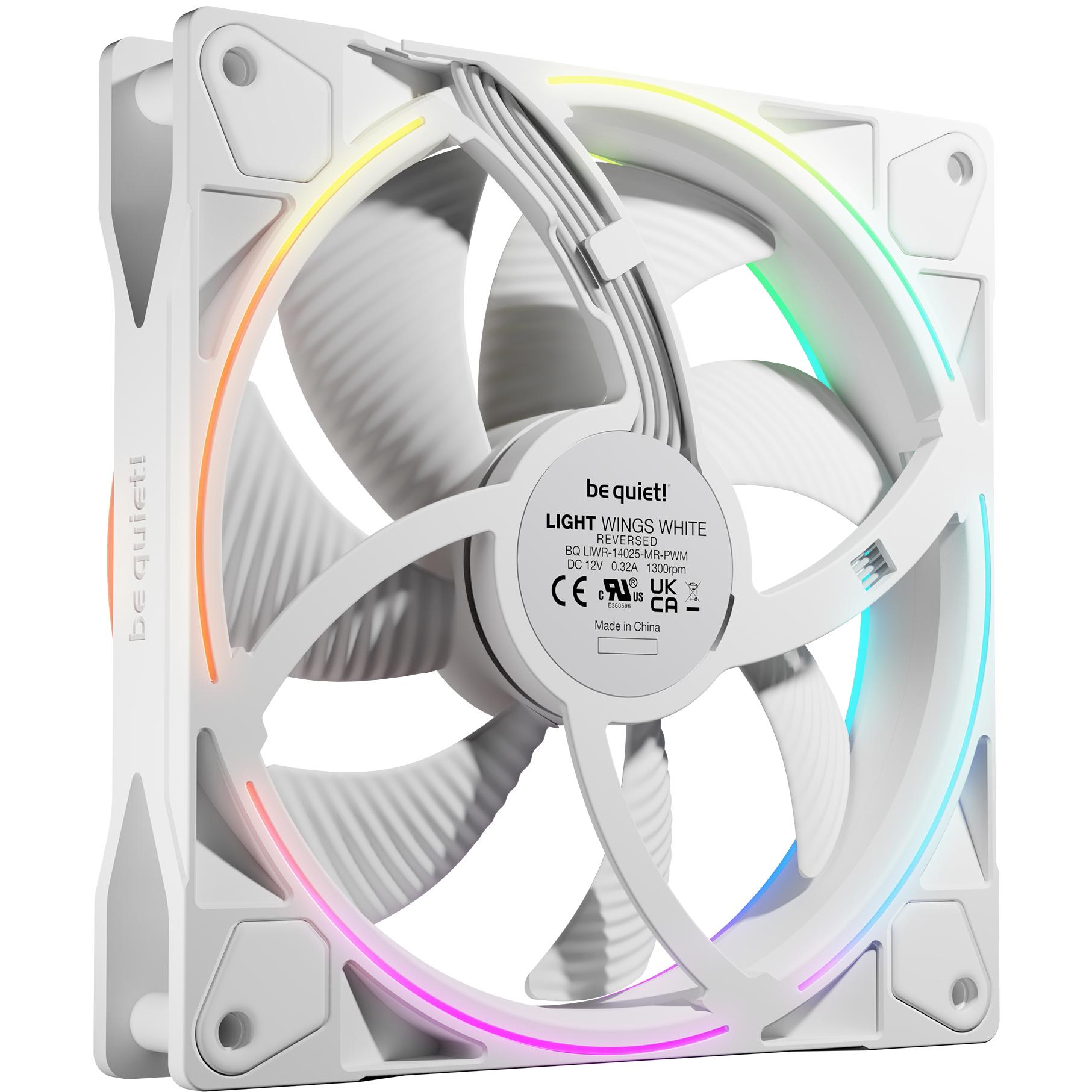 A large main feature product image of be quiet! LIGHT WINGS ARGB 140mm PWM Reverse-Blade Fan (White)