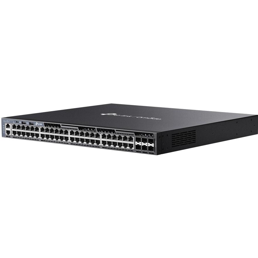 A large main feature product image of TP-Link Omada 48-Port Gigabit Stackable L3 Managed Switch w/ 6x 10GbE Slots