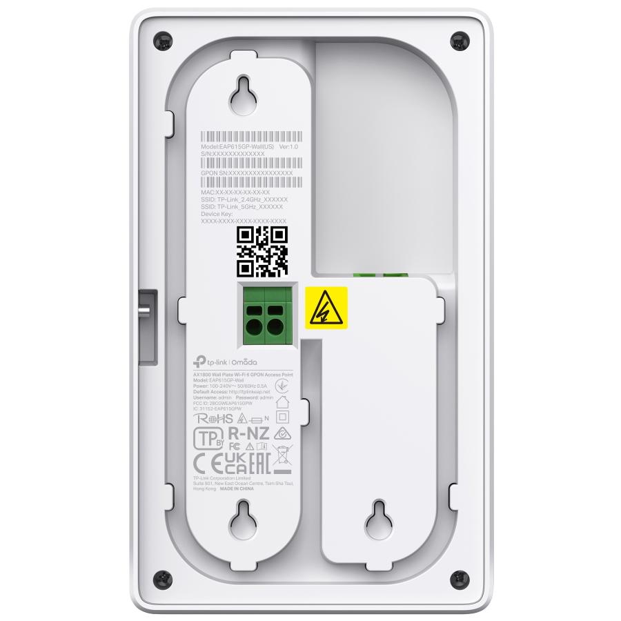 A large main feature product image of TP-Link Omada AX1800 Wi-Fi 6 Wall Plate GPON Access Point