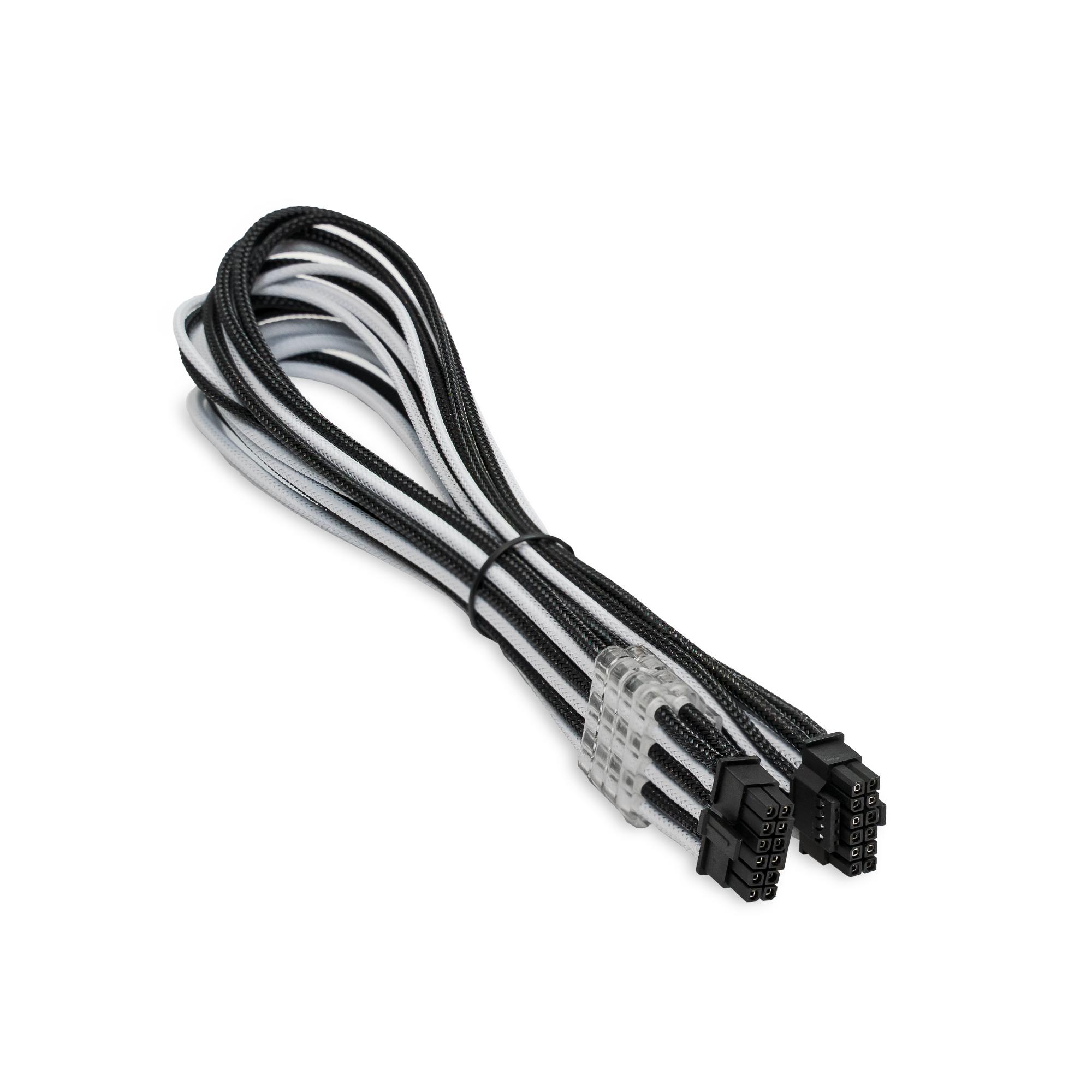 A large main feature product image of GamerChief 12VHPWR 45cm Male to Male Sleeved Cable (Black/White)