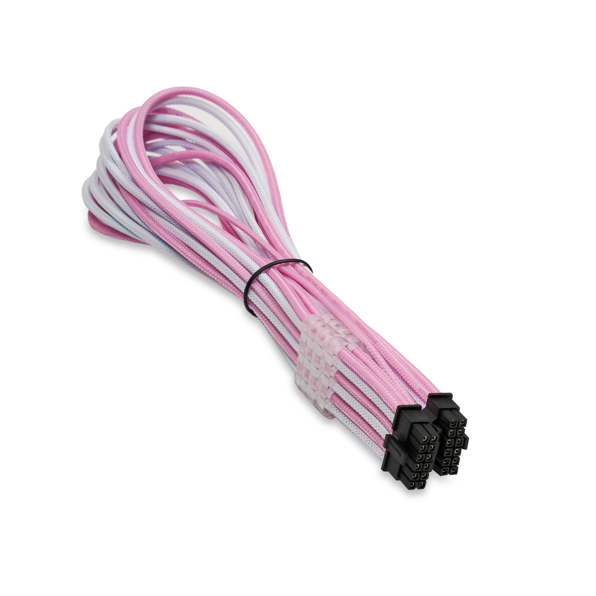 A large main feature product image of GamerChief 12VHPWR 45cm Male to Male Sleeved Cable (Pink/White)