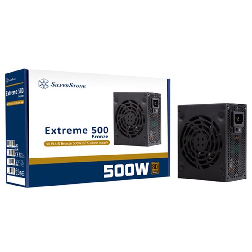 A large main feature product image of SilverStone Extreme 500W Bronze SFX PSU