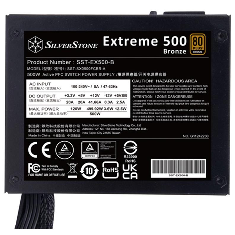 A large main feature product image of SilverStone Extreme 500W Bronze SFX PSU