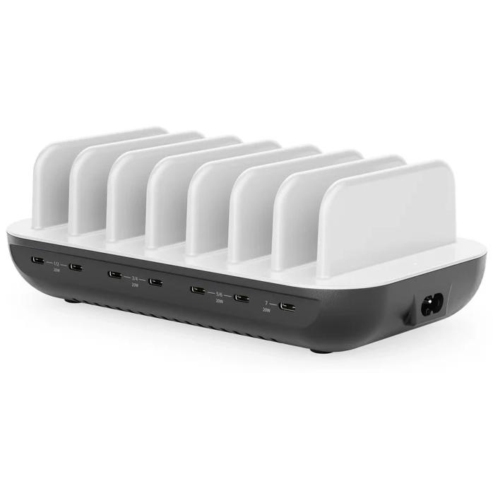 A large main feature product image of ALOGIC 7 Port USB-C Desktop Charging Station – 80W