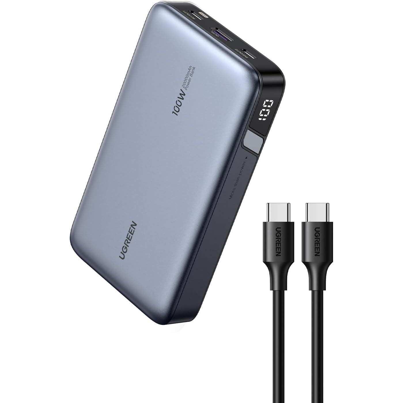 A large main feature product image of UGREEN 100W 20000mAh 3-Port Power Bank