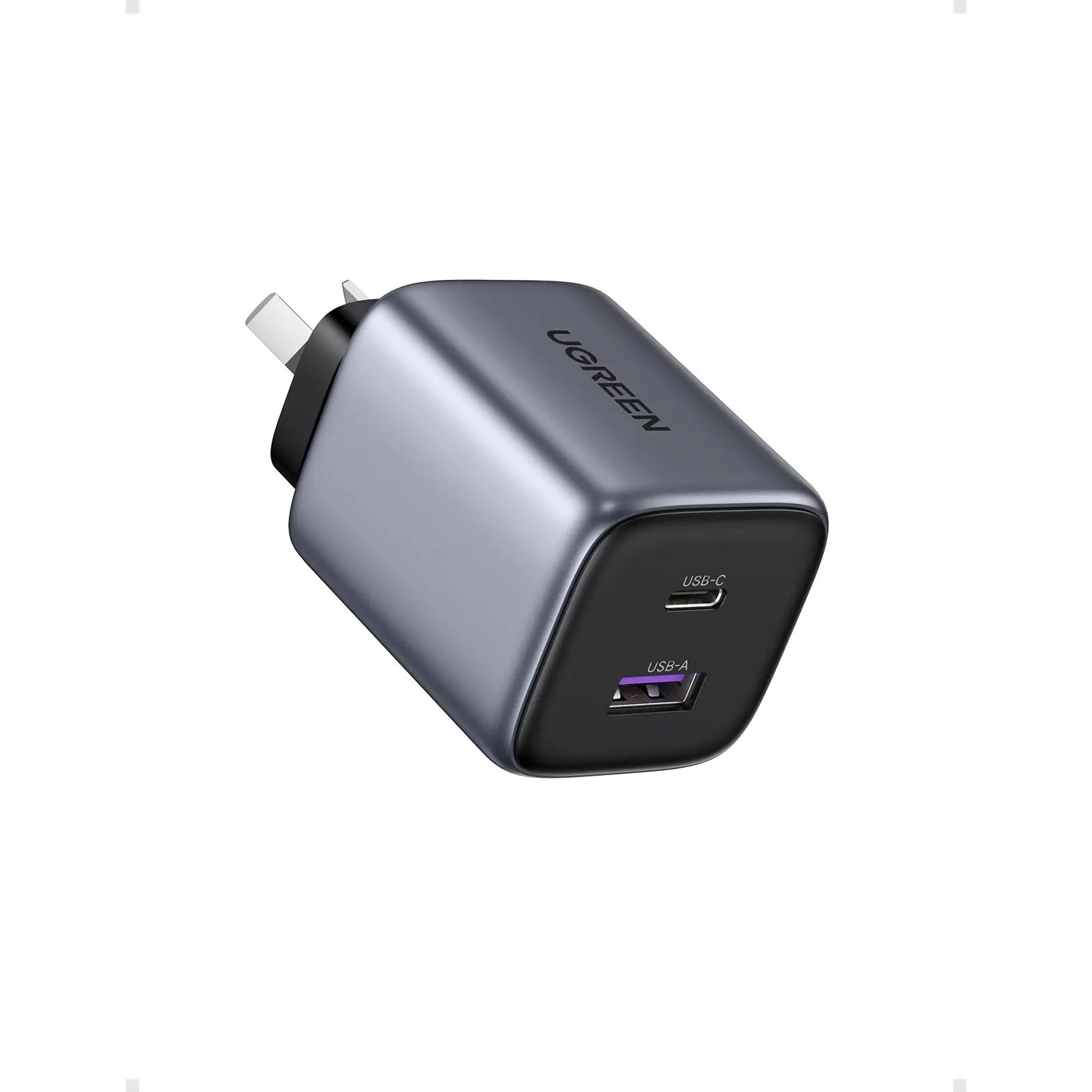 A large main feature product image of UGREEN Nexode 35W USB Type-C PD GaN 2-Port Wall Charger