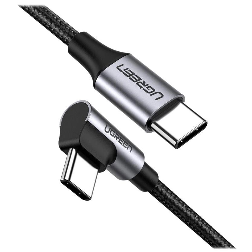 A large main feature product image of UGREEN USB 2.0 Type-C to Type-C 90 Degree 60W PD Braided Cable (1m)
