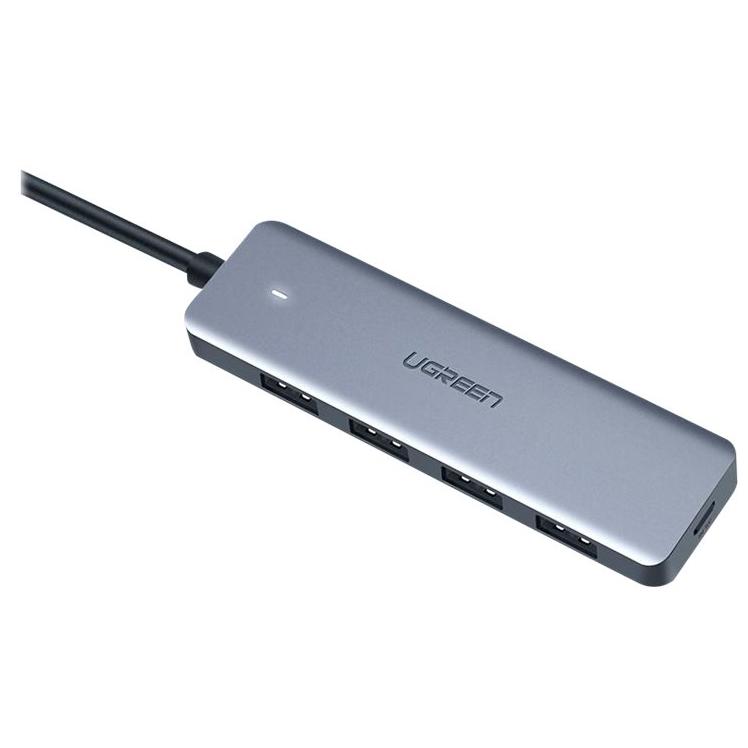 A large main feature product image of UGREEN 4-Port USB Type-C Hub