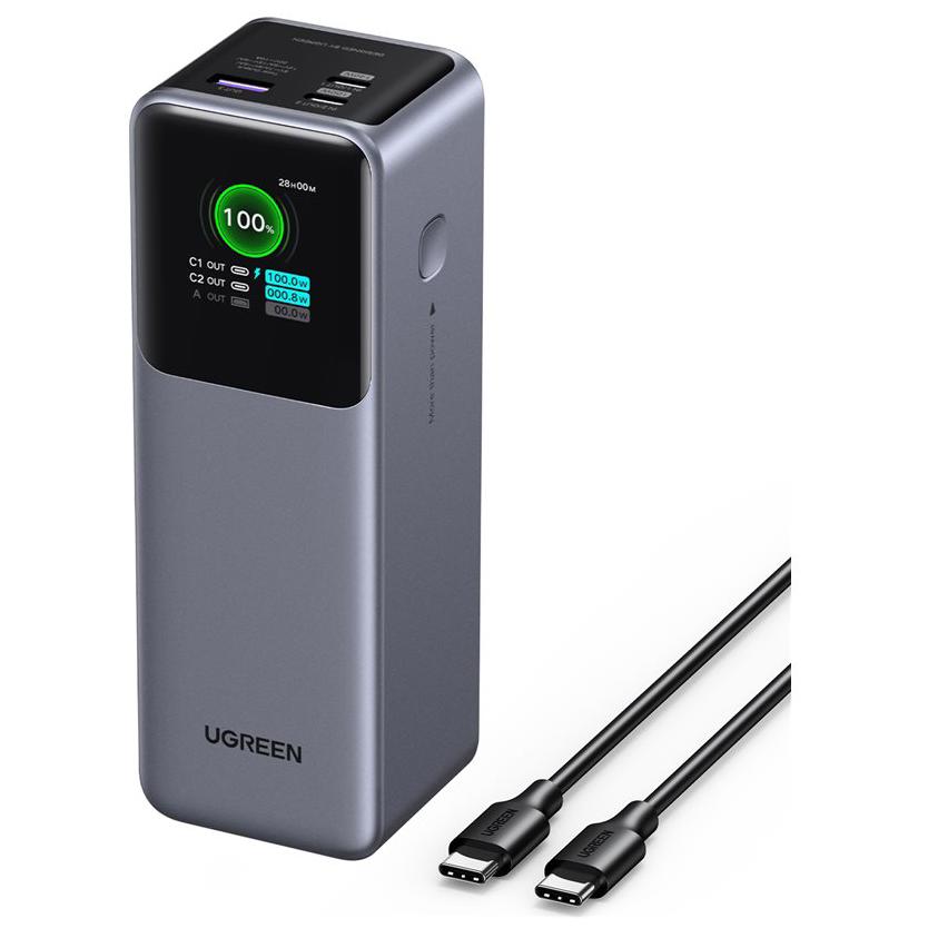 A large main feature product image of UGREEN Nexode 200W 25000mAh 3-Port Power Bank with Digital Display