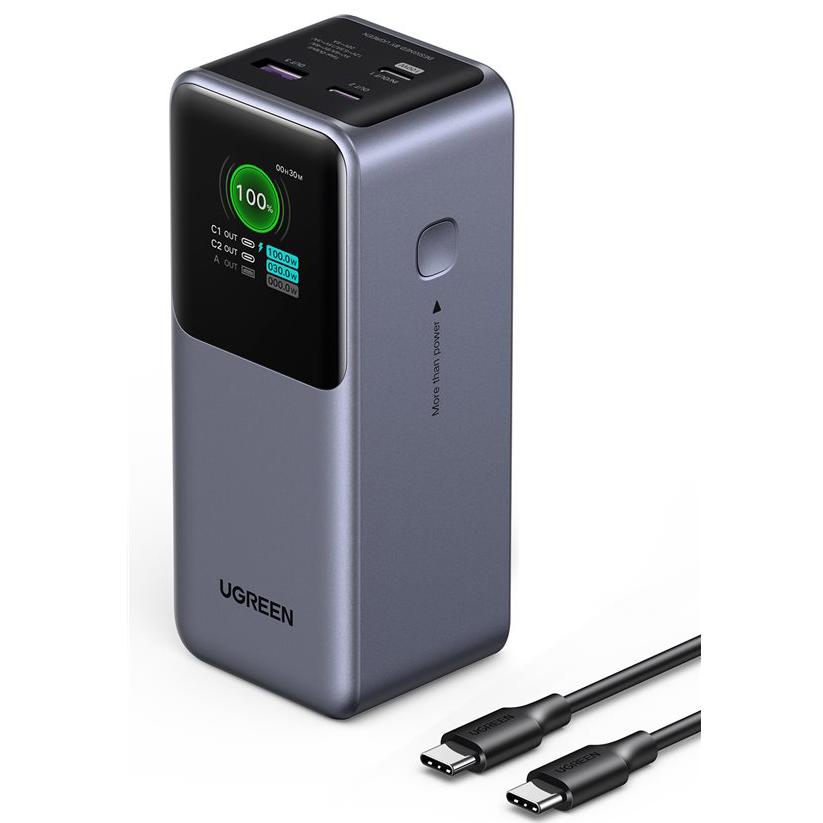 A large main feature product image of UGREEN Nexode 130W 20000mAh 3-Port Power Bank with Digital Display