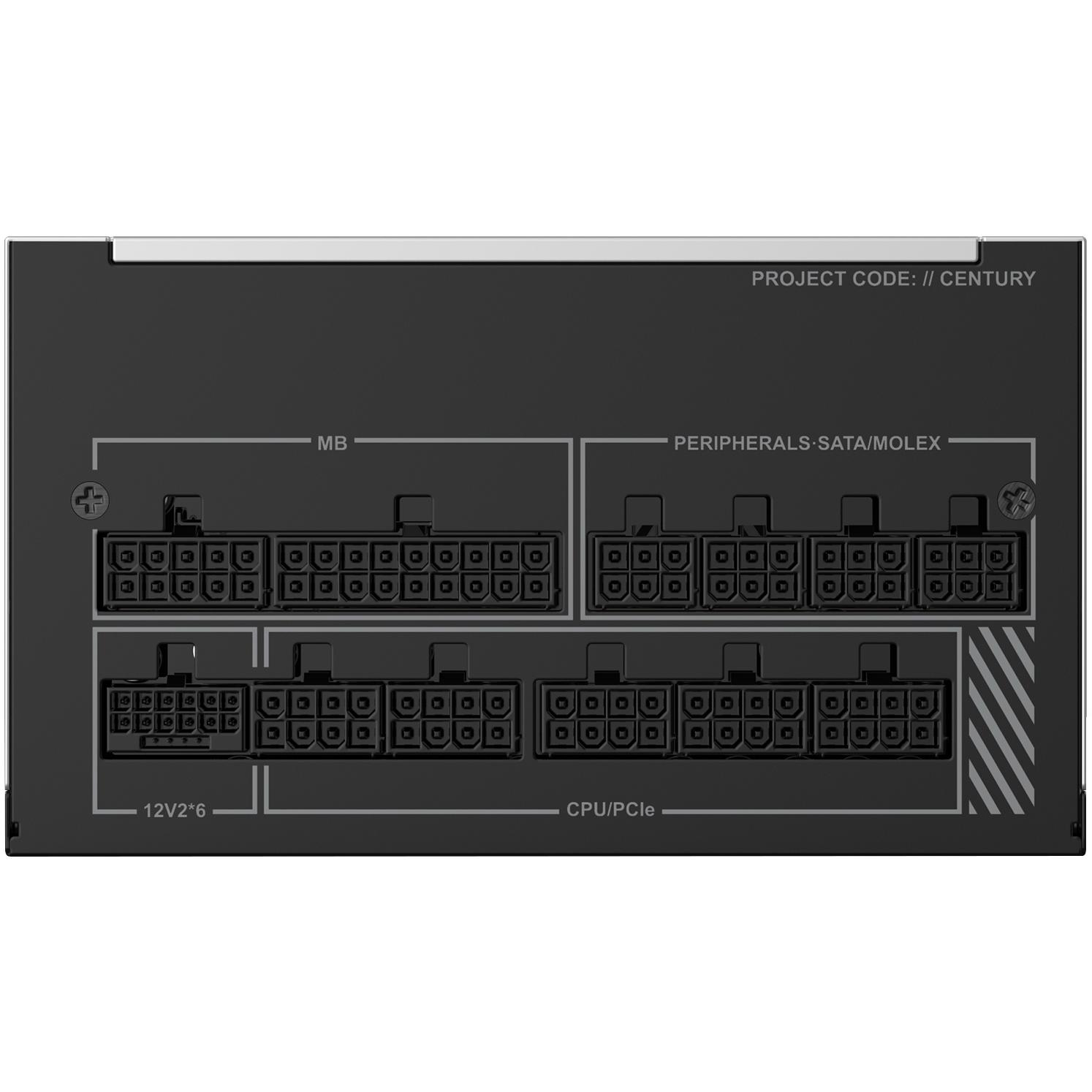 A large main feature product image of Montech CENTURY II 1200W Gold ATX 3.1 PCIe 5.1 Modular PSU