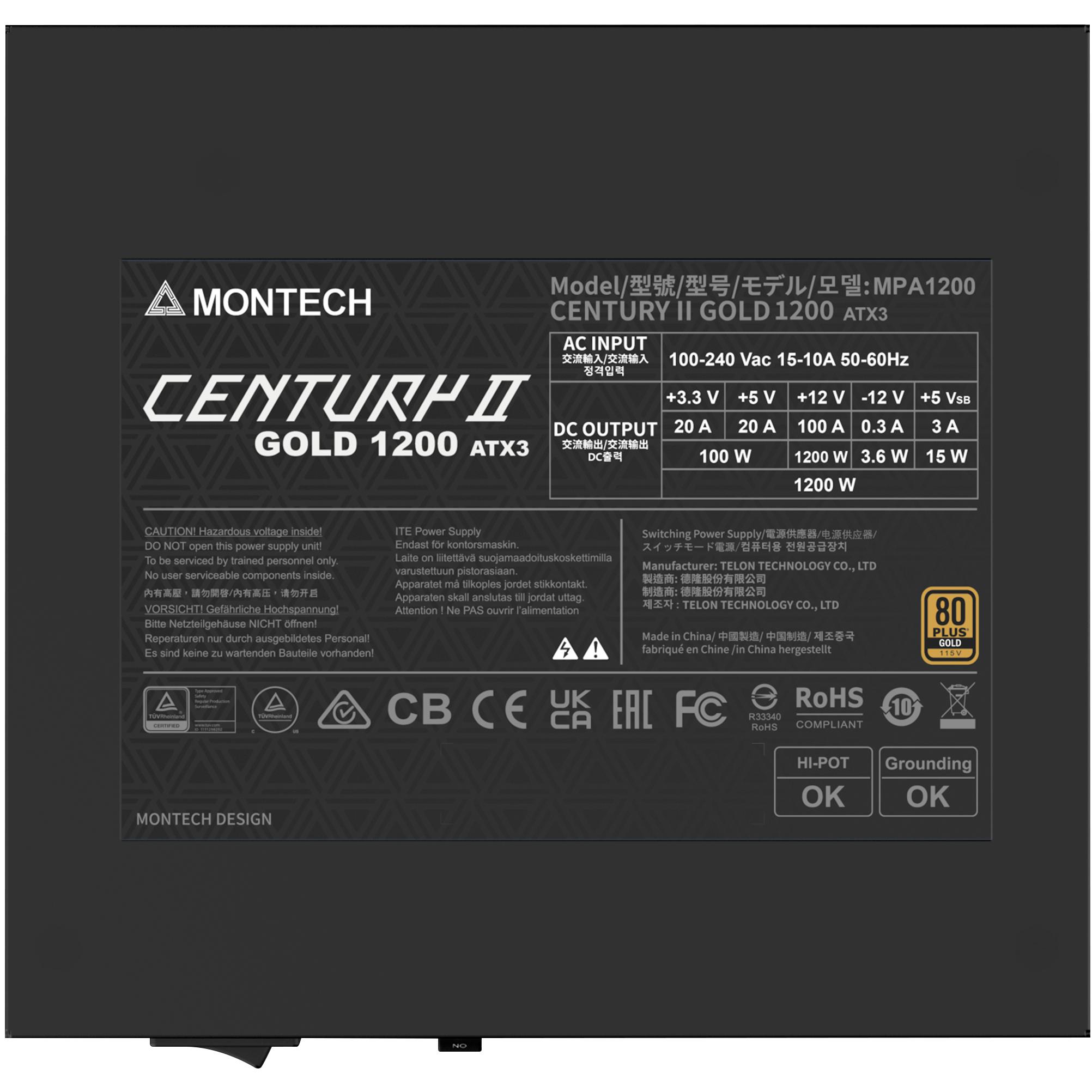 A large main feature product image of Montech CENTURY II 1200W Gold ATX 3.1 PCIe 5.1 Modular PSU