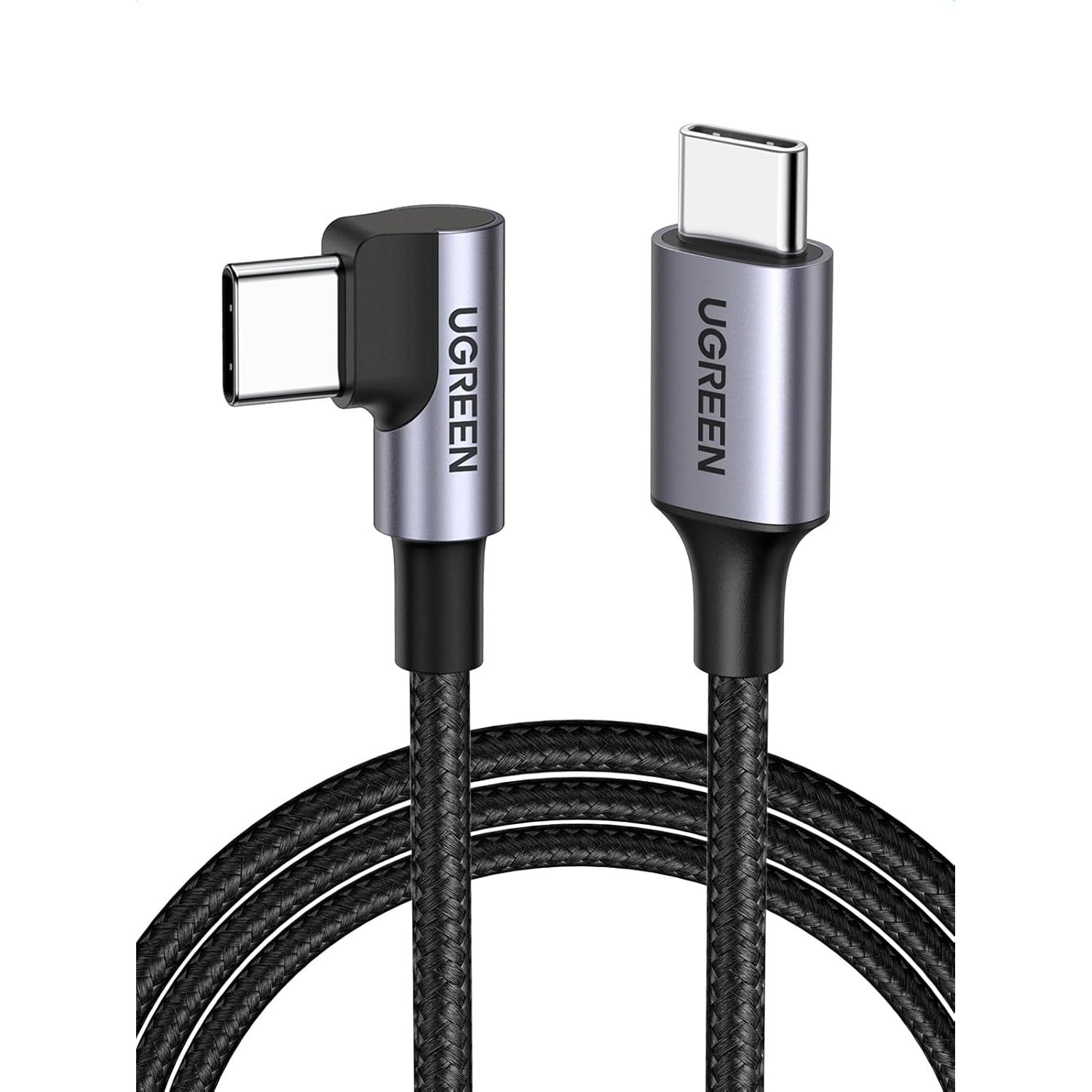 A large main feature product image of UGREEN USB 2.0 Type-C to Type-C 90 Degree 60W PD Braided Cable (2m)