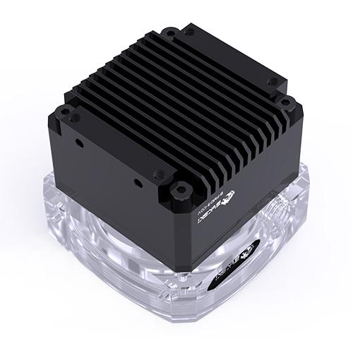A large main feature product image of Bykski PWM DDC Pump w/ ARGB Acrylic Top