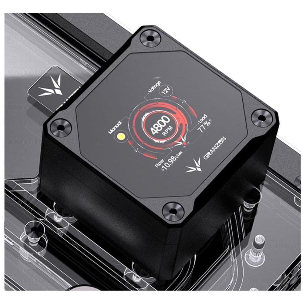 A large main feature product image of Bykski ROG Hyperion GR701 Distribution Board w/ Pump & LCD