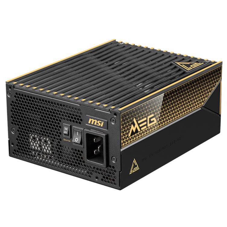 A large main feature product image of MSI MEG Ai1600T - 1600W Titanium PCIe 5.0 ATX Modular PSU