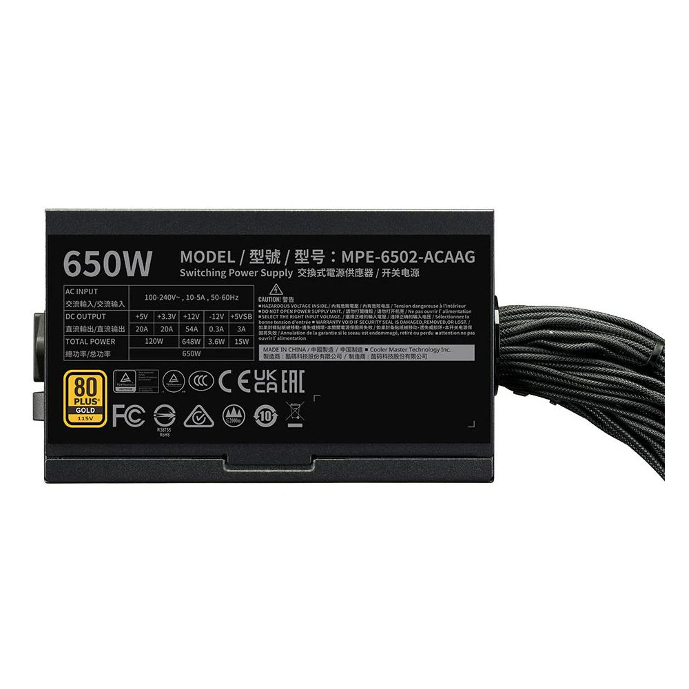 A large main feature product image of Cooler Master MWE V3 650W Gold ATX 3.1 PSU
