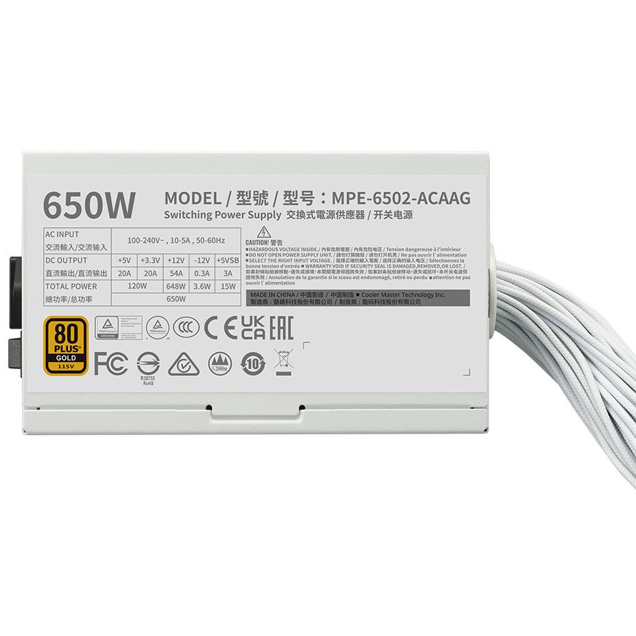 A large main feature product image of Cooler Master MWE V3 650W Gold ATX 3.1 PSU (White)