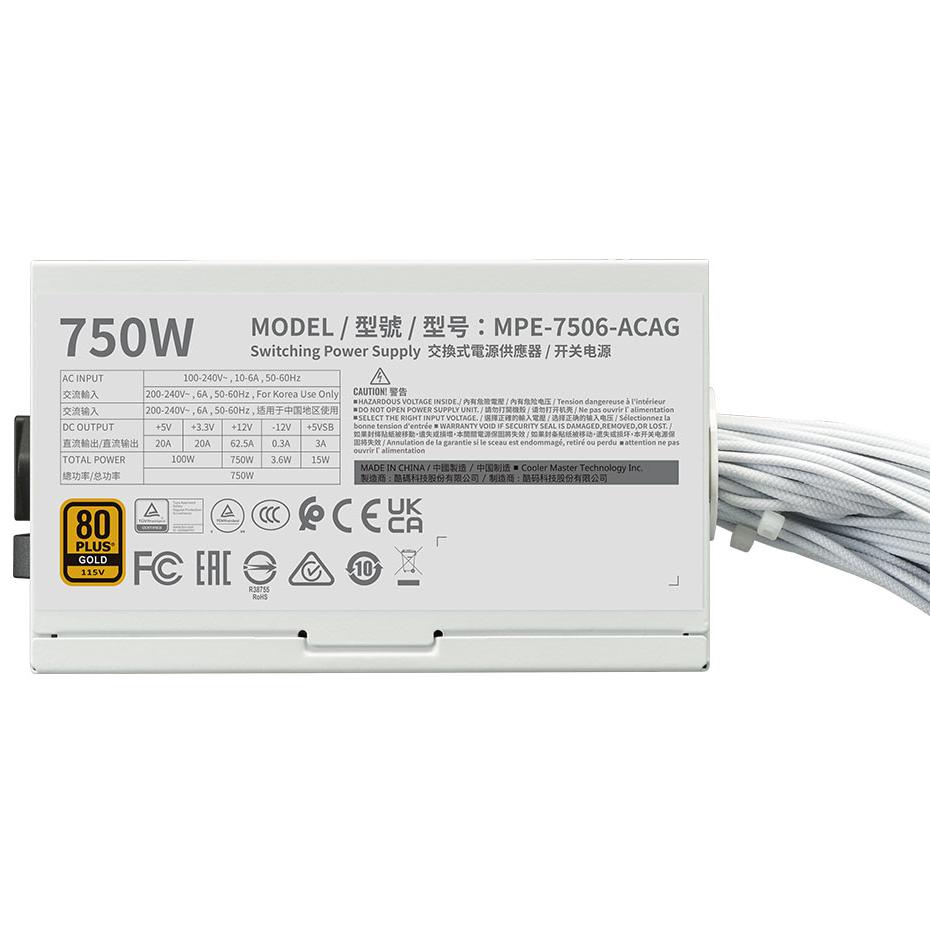 A large main feature product image of Cooler Master MWE V3 750W Gold ATX 3.1 PSU (White)