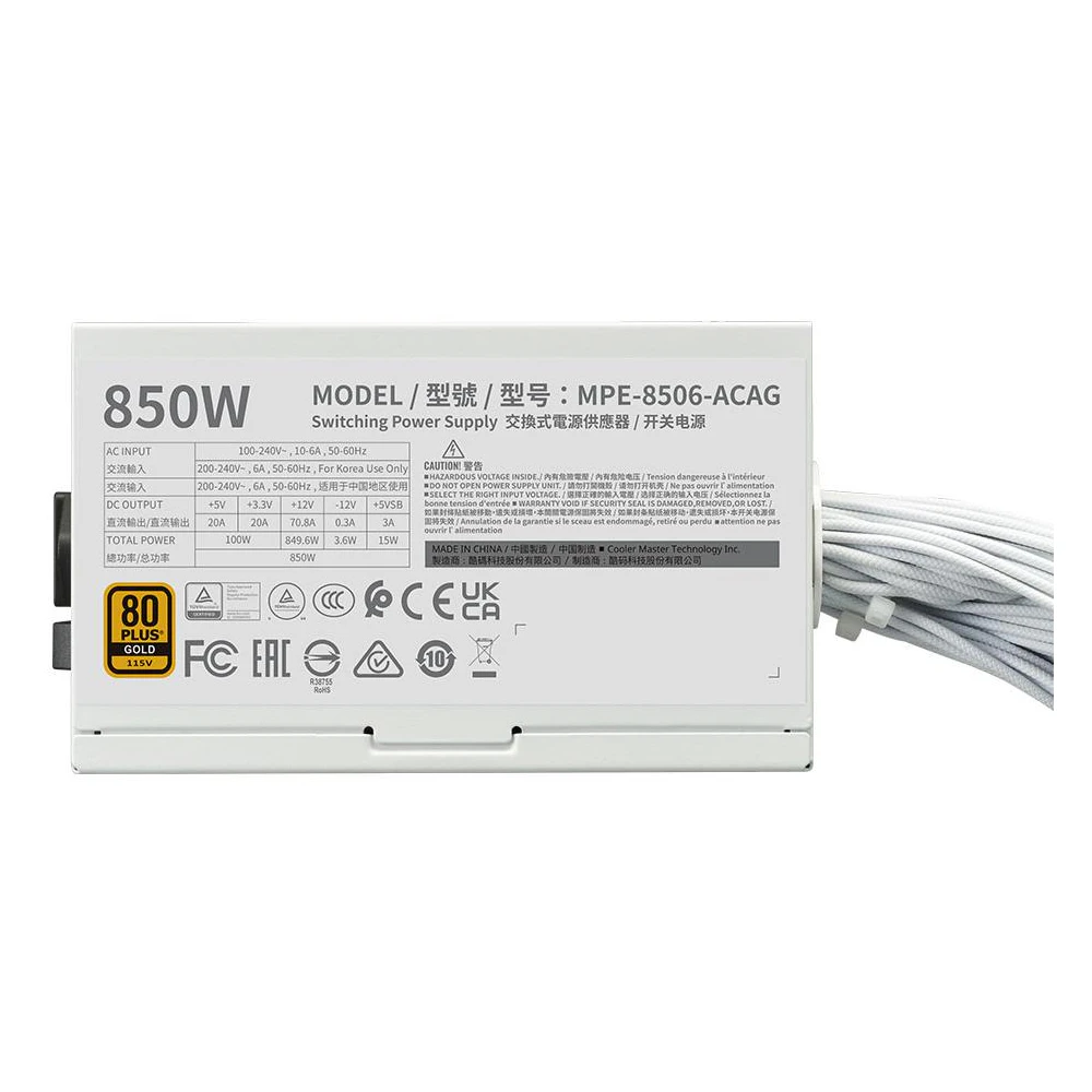 A large main feature product image of Cooler Master MWE V3 850W Gold ATX 3.1 PSU (White)
