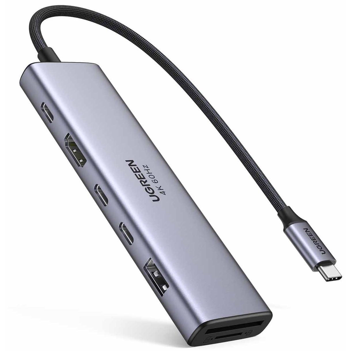 A large main feature product image of UGREEN 7-in-1 Single 4K Display USB Type-C Hub