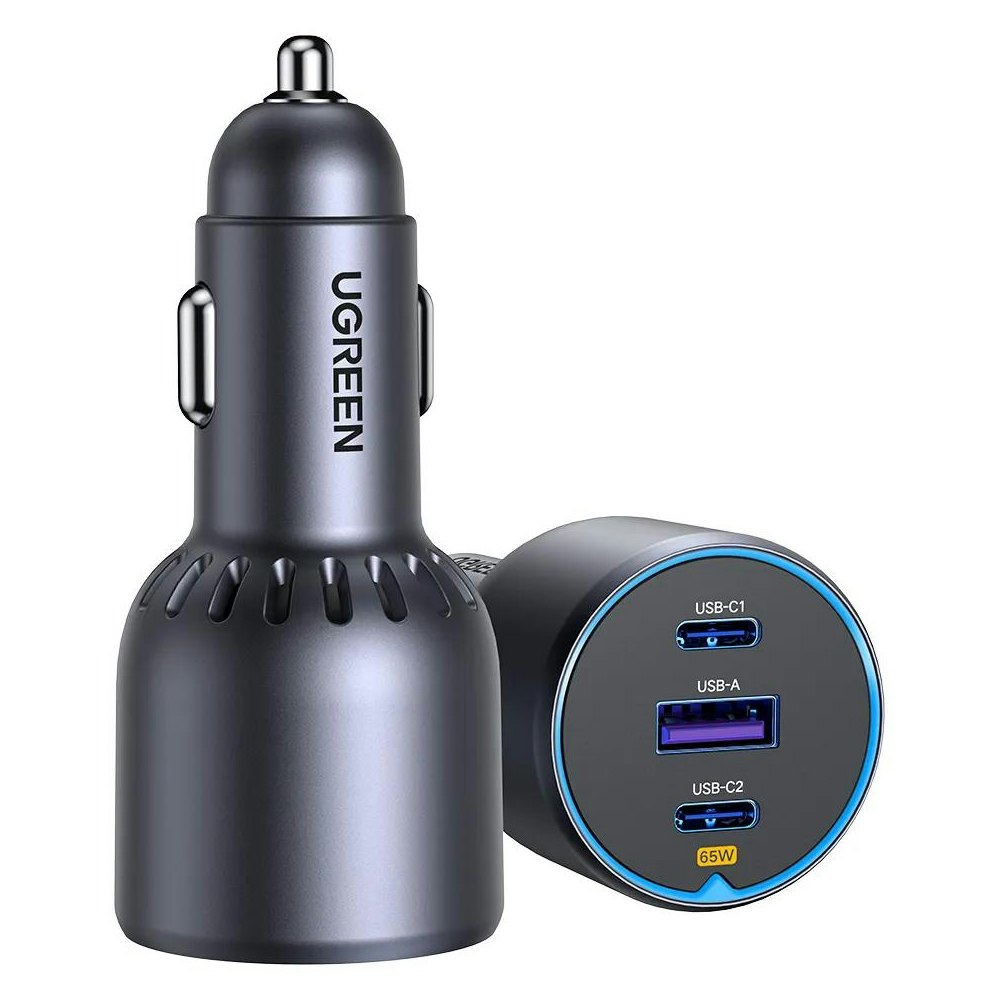 A large main feature product image of UGREEN 75W USB 3-Port Fast Car Charger