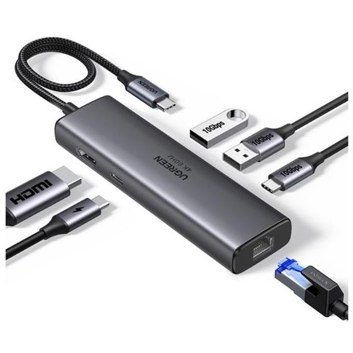 A large main feature product image of UGREEN 6-in-1 Single 4K Display USB Type-C Hub