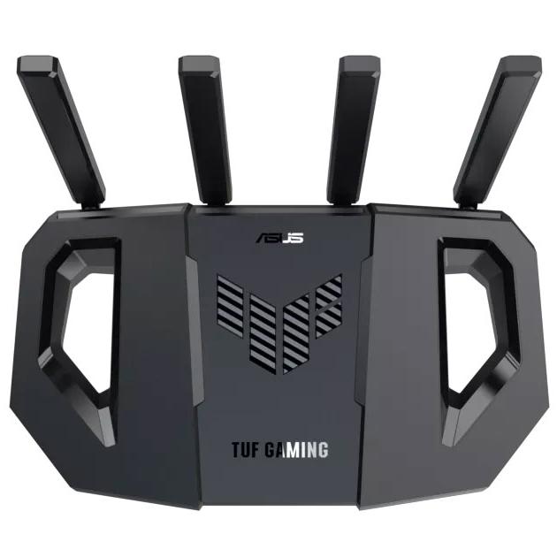 A large main feature product image of ASUS TUF-BE3600 Dual Band WiFi 7 Gaming Router