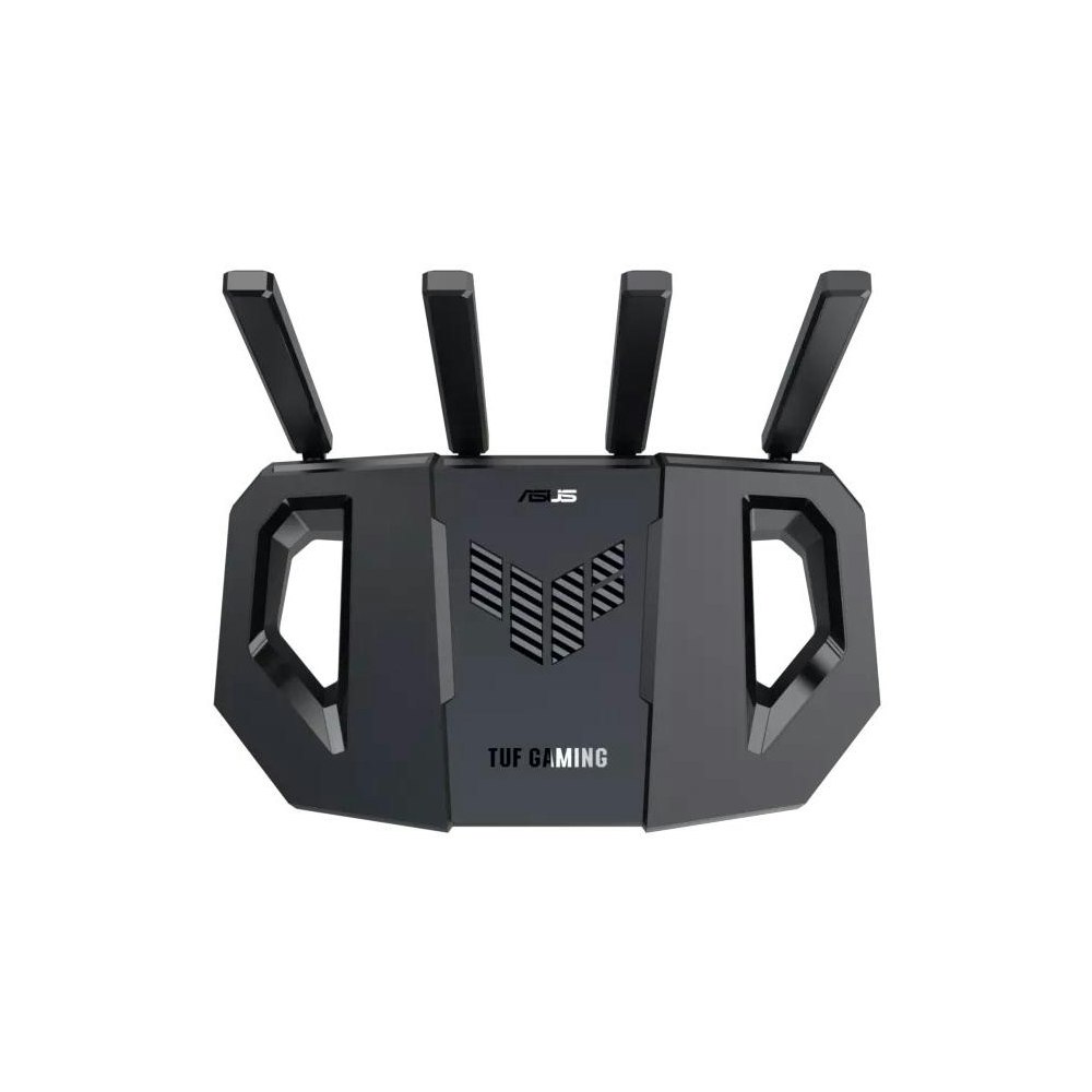 A large main feature product image of ASUS TUF-BE3600 Dual Band WiFi 7 Gaming Router